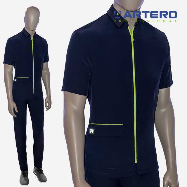 아테로 티노 상의 네이비 W617_619 남성용 애견미용 의류 유니폼 가운 미용복
