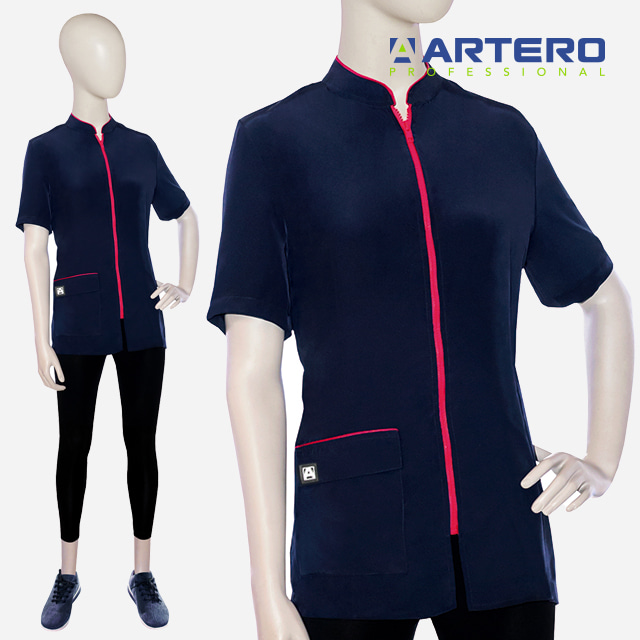 아테로 니자 상의 네이비 W604_606 여성용 애견미용 의류 유니폼 가운 미용복