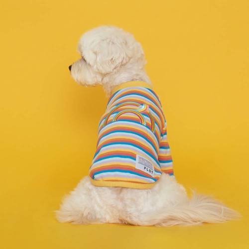 플로트 레인보우 자수 로고 티셔츠 소형견 중형견 강아지옷