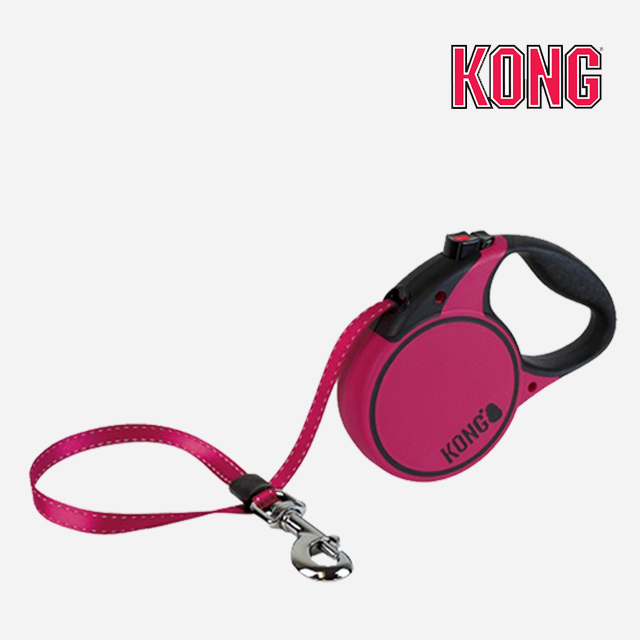 콩 KONG 자동줄 5M 핑크 리드줄 소형견 중형견 대형견 강아지 훈련 산책 용품