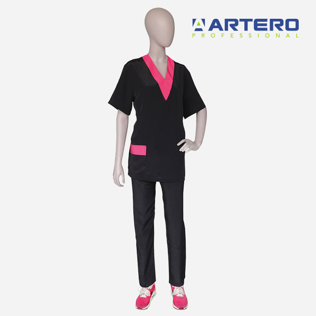 아테로 코르도바 핑크 상의 하의 세트 여성용 애견미용 의류 유니폼 가운 미용복