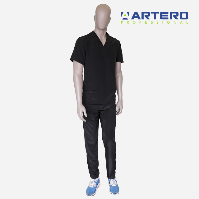 아테로 코르도바 블랙 상의 하의 세트 남여공용 애견미용사 실기시험 미용복 유니폼 의류 가운